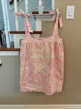 En Saison Pink and Cream Patterned Eyelet Mini Dress